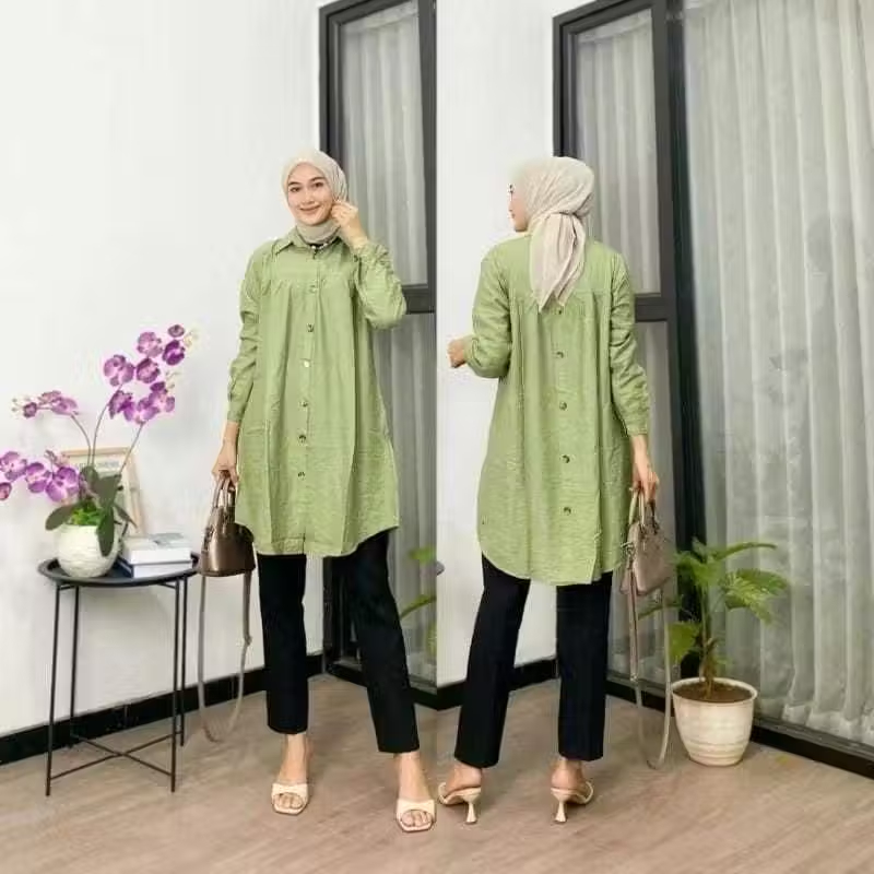 Tunik Eva - Tunik Polo Linen - Tunik Kancing Depan Belakang
