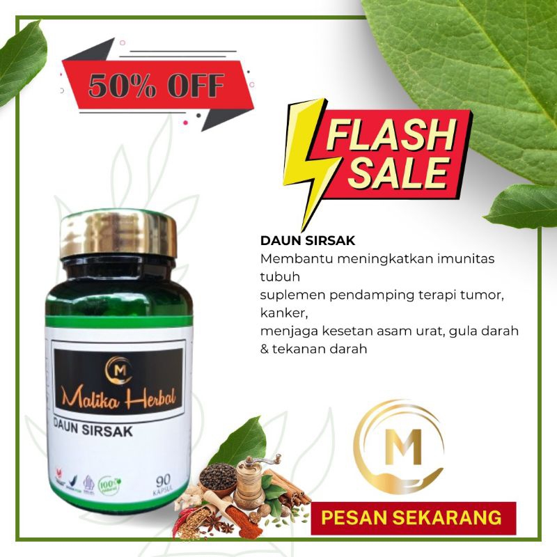 

Malika Herbal DAUN SIRSAK 90 Kapsul (Kangker,Tumor, kista PCOS)