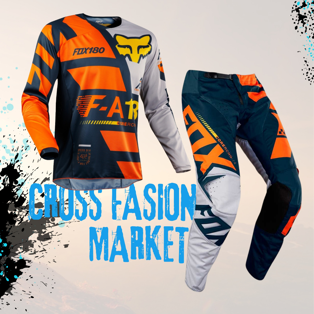 Pakaian baju jersey cross trail set motocross motor balap custom 360 F0X HITAM BLACK PUTIH WHITE (Ba