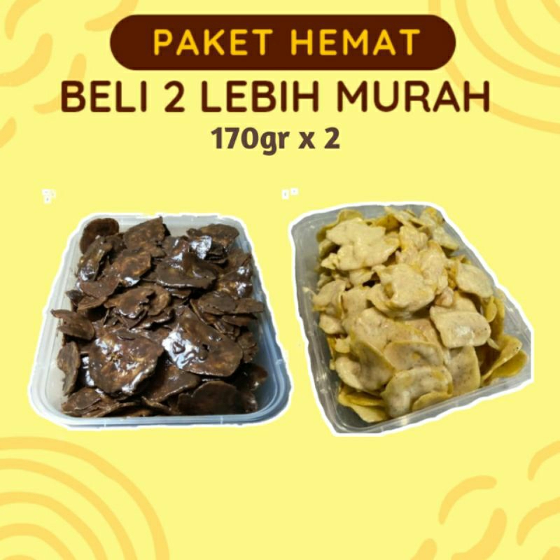 

Paket Hemat Keripik Pisang Cokelat Mix 2 Rasa Cokelat & Tiramisu 340gr