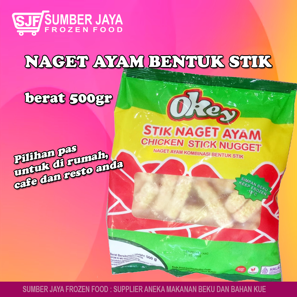 

Okey Stik Naget Ayam Merk Okey 500 Gram / Okey Chicken Nugget Stick