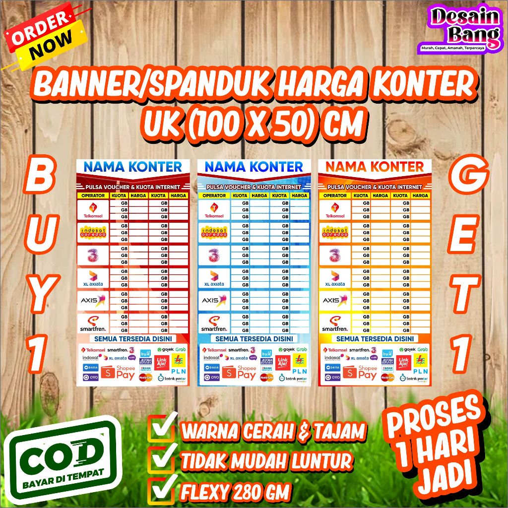 ( BELI 1 GRATIS 1 ) Spanduk Banner Konter Pulsa dan Kuota Banner Daftar Harga Pulsa ukuran Variasi