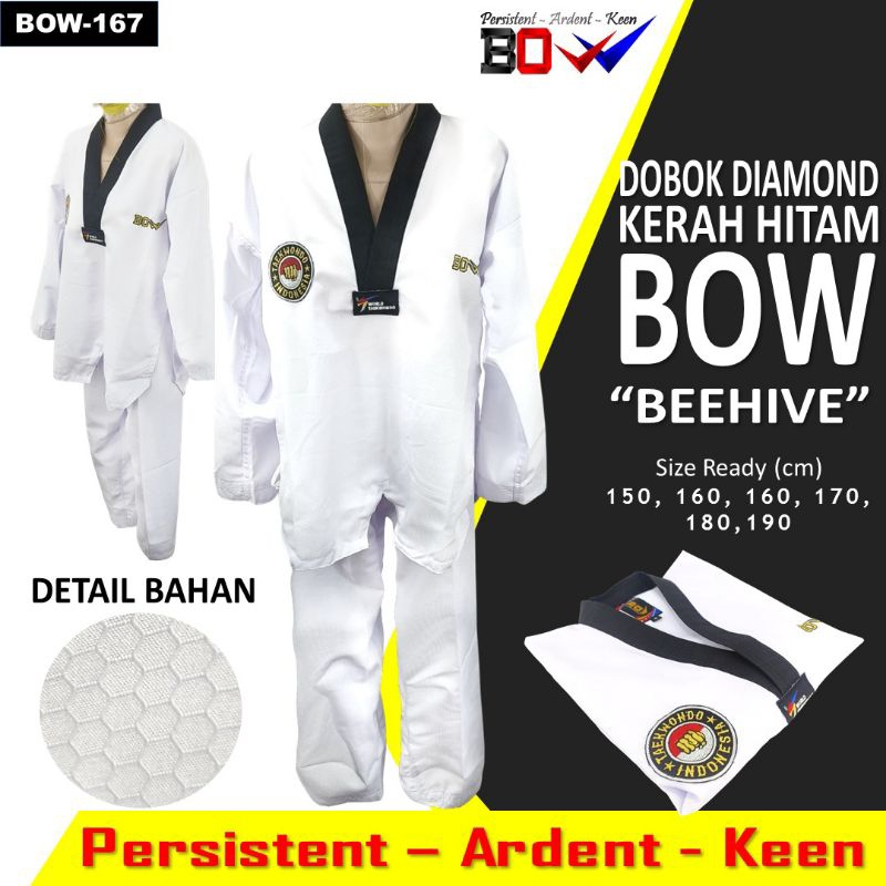 Dobok seragam baju taekwondo bow diamond behive kerah hitam pelatih