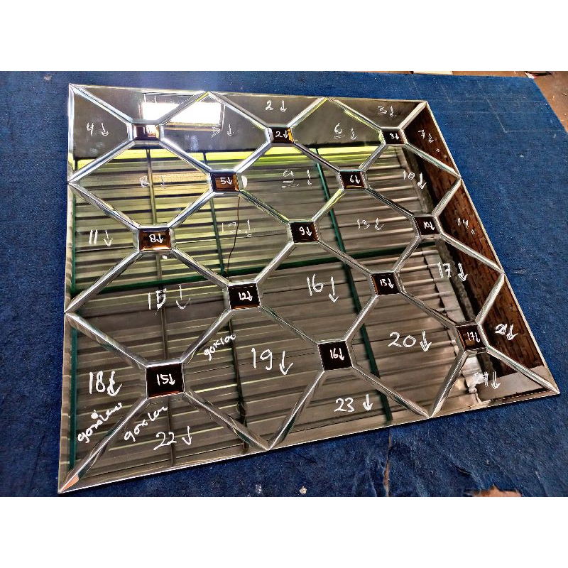 Limaukuit_Space Cermin Bevel Motif Diamond + Cermin Gold Kaca Moulding