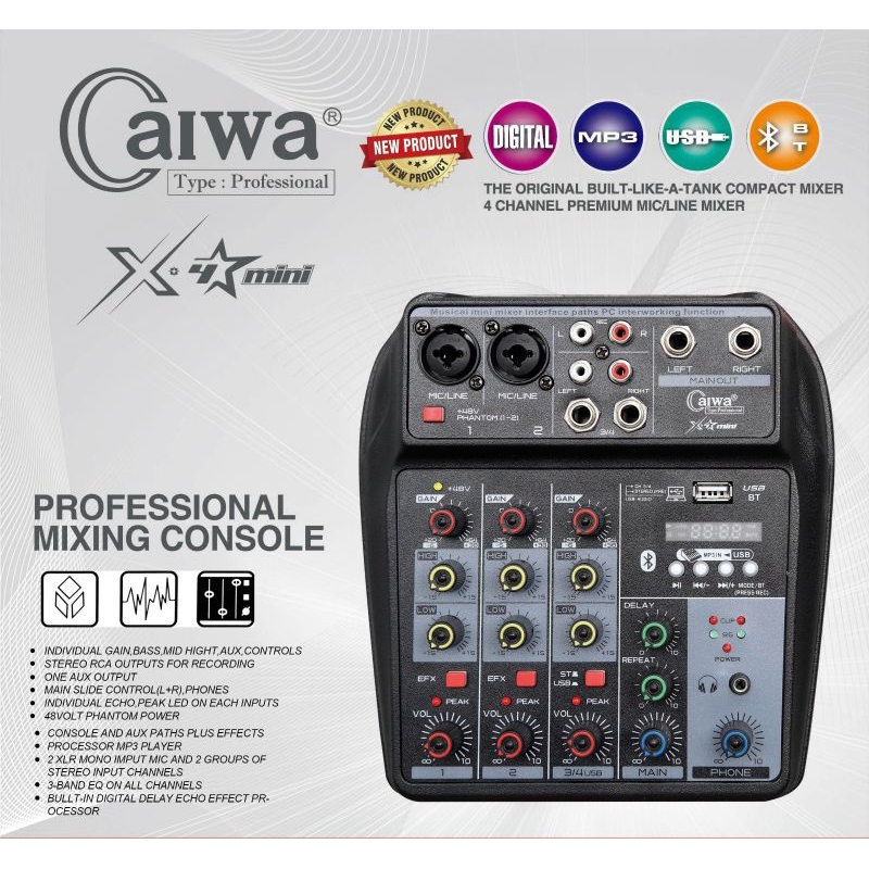 MIXER MINI 4 CHANNEL ,CAIWA,X-4 MINI,2 MN 2 ST,BT,DELAY