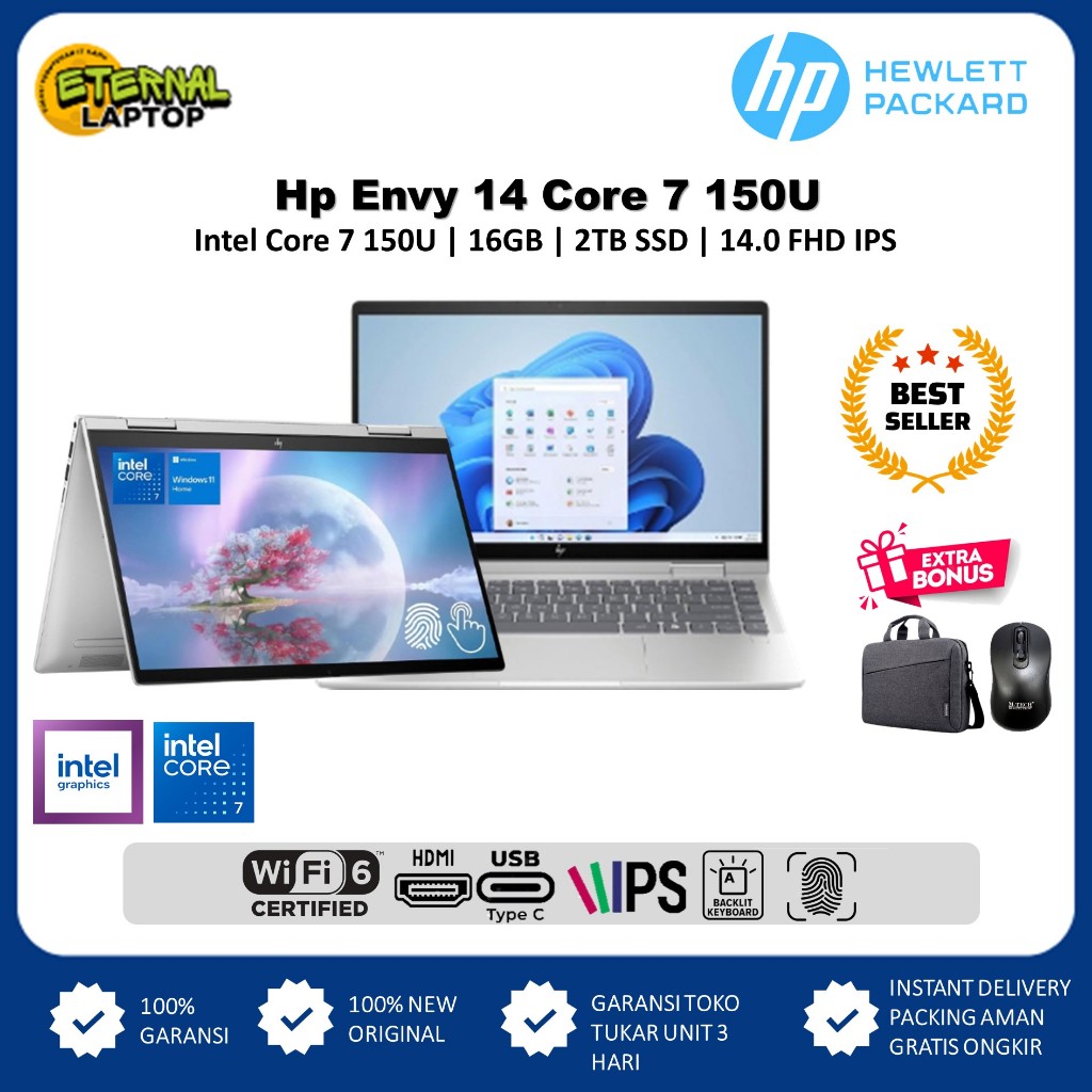 Laptop 2in1 Hp Envy x360 14 Core i7 1335U /Core Gen14 / Ryzen 7 8840Hs 16GB 1TB Full HD Touchscreen