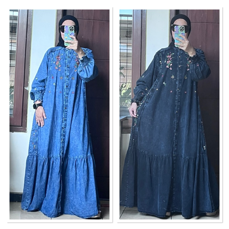 SALE  Gamis jeans bordir premium import LD 120 cm