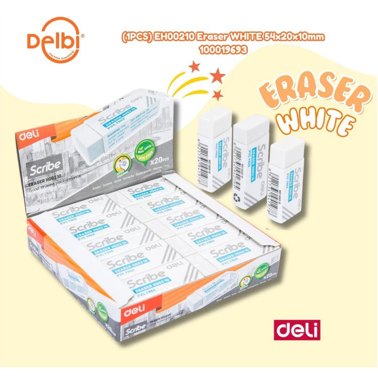 

Deli Penghapus (Eraser) Scribe H00210 Putih (1PCS) EH00210 Eraser WHITE 54x20x10mm