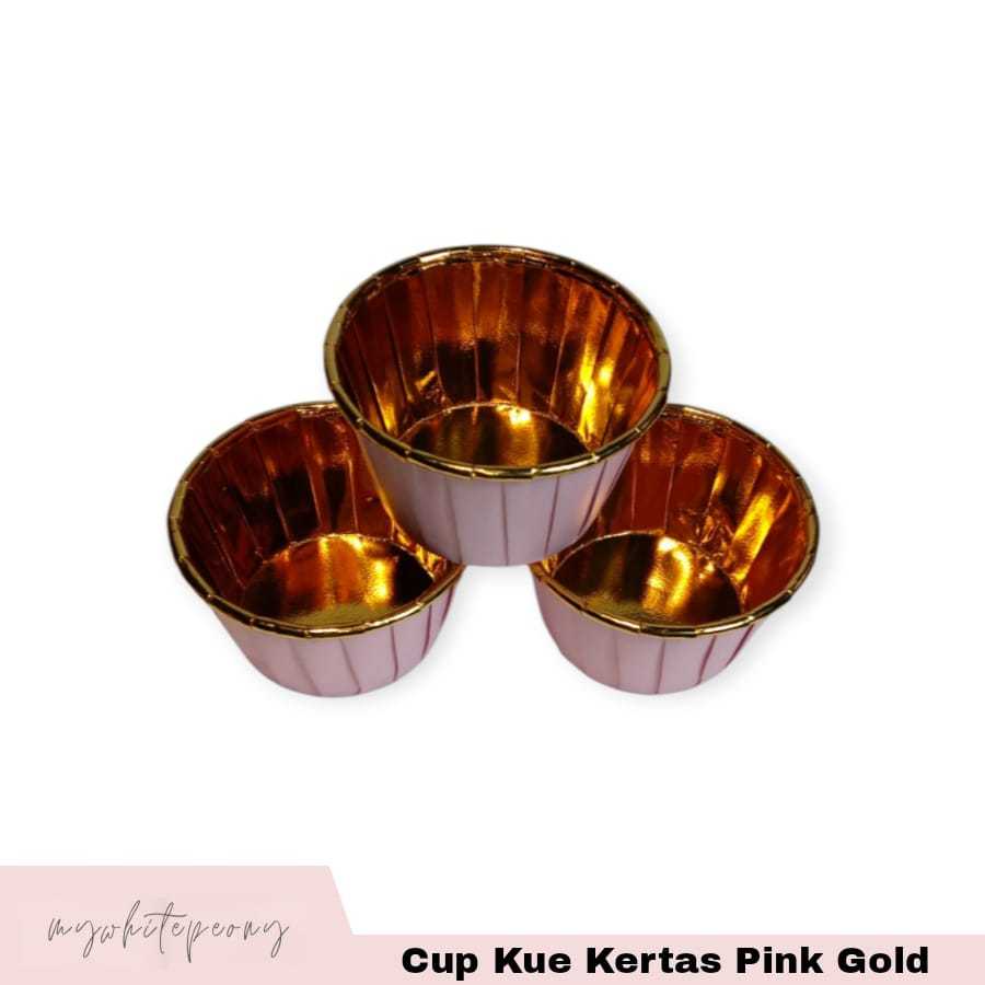 Cup Kue Kertas Motif Pink Gold / Wadah Cup Kue Kertas