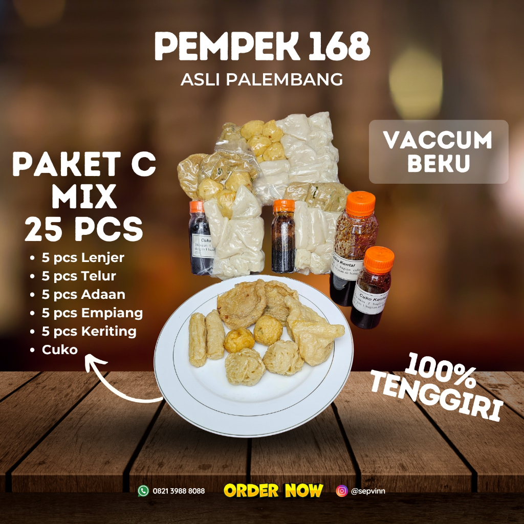 

PEMPEK 168 PAKET C MIX 25 PCS ASLI PALEMBANG 100% IKAN TENGGIRI