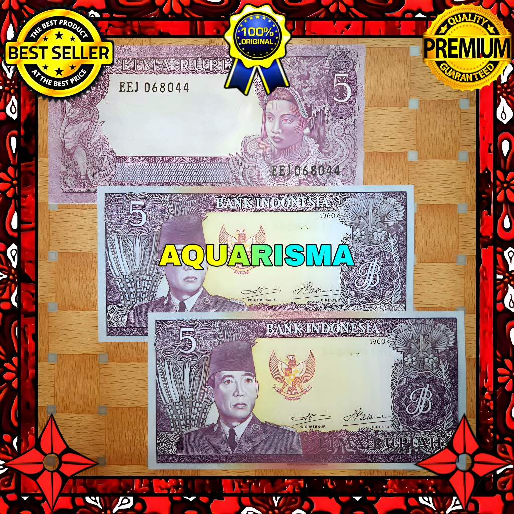 KOLEKSI NUMISMATIK - SOUVENIR REPRO UANG KUNO 5 RUPIAH INDONESIA SOEKARNO 1960