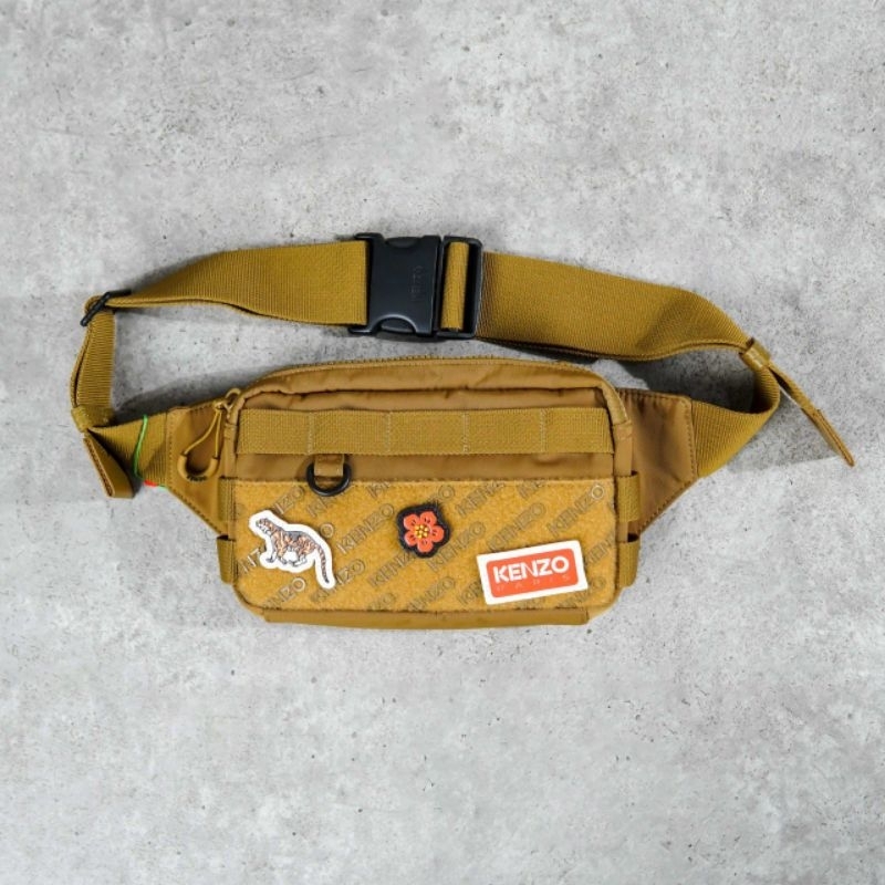 KENZO Multi Logo Patch Jungle Bumbag / Waist Bag / Belt Bag in Taupe Brown