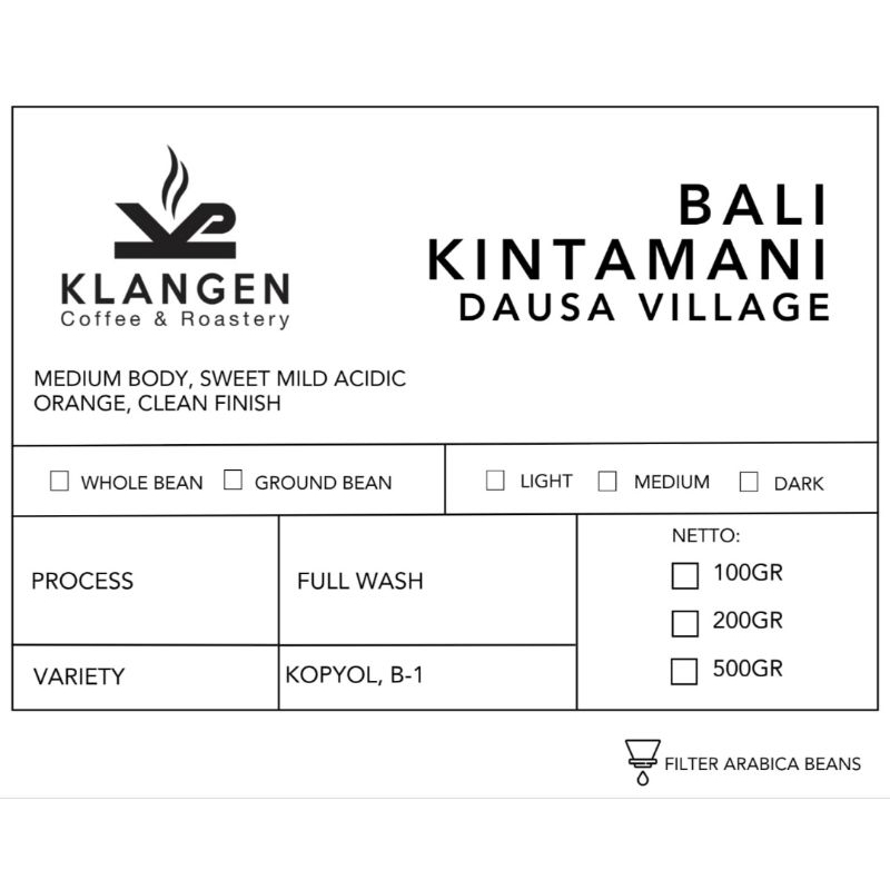 

Bali Kintamani Fullwash 200gr