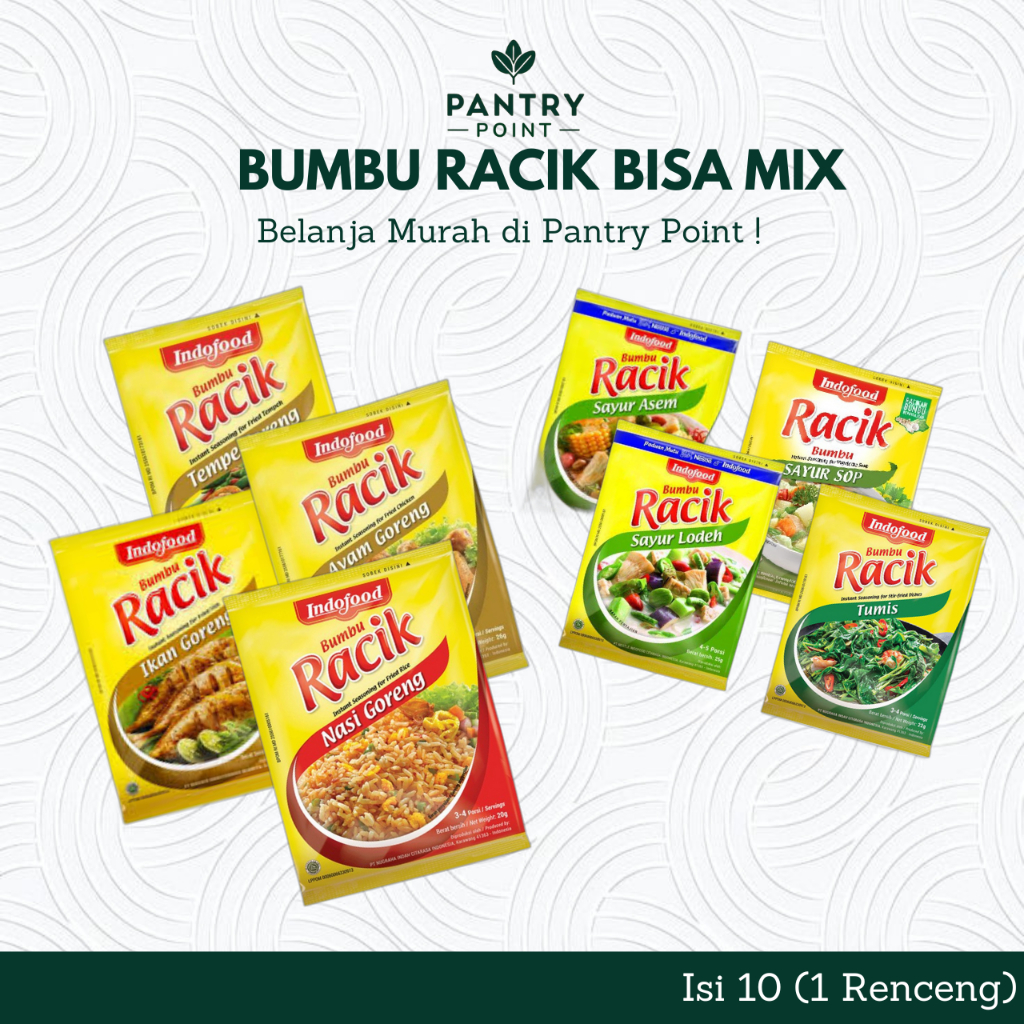 

(10Pcs) Indofood Bumbu Racik Ayam Ikan Tempe Tahu Sayur Lodeh Sop Asem Tumis