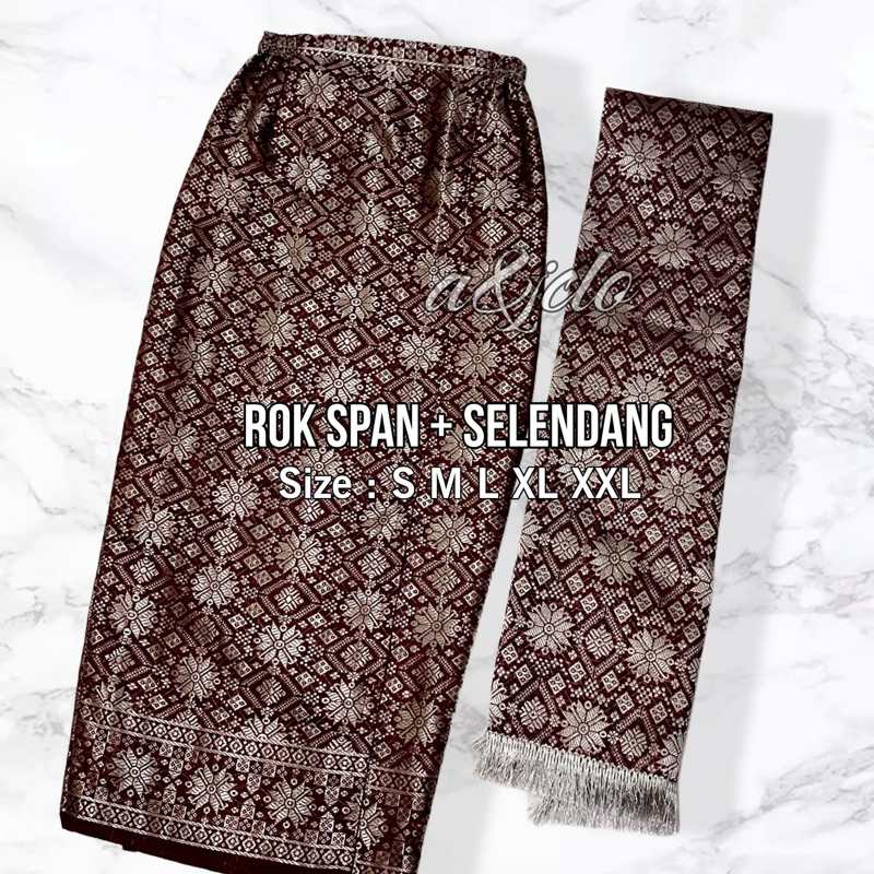 SET Rok Span dan selendang/satu set rok span siap pakai tambah selendang songket