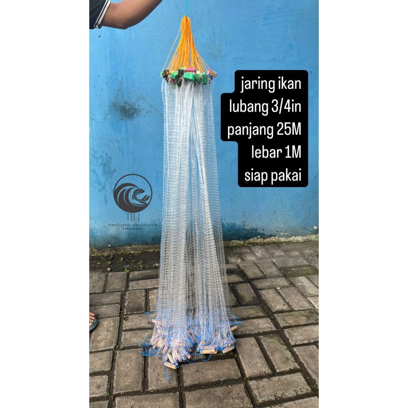 jaring ikan kecil jaring ikan wader/teri lubang 3/4in atau sekelingking panjang 25M siap pakai