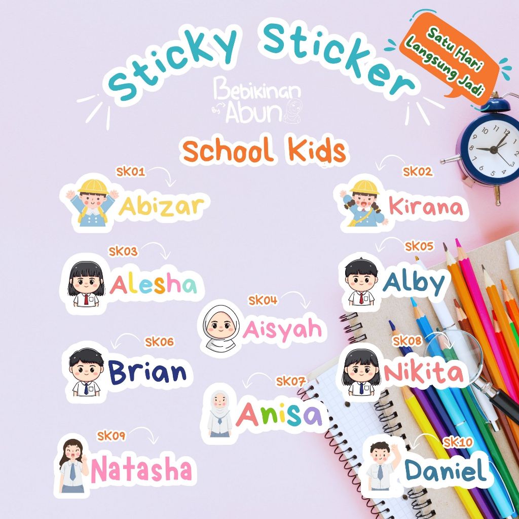 

Sticker Nama Custom| Sticker Label Nama | Sticker Anti Air | Sticker Sekolah School KidsSeries