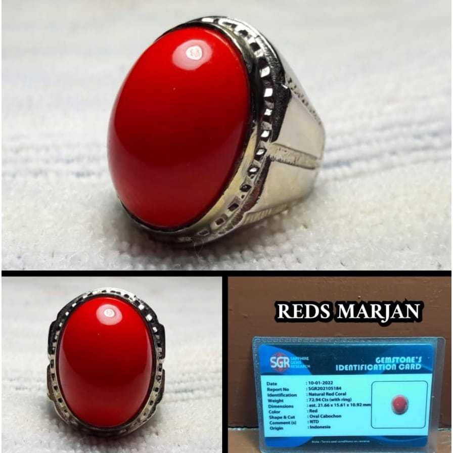 Batu akik Cincin Pria Natural Red Coral Marjan + Memo SGR Lab