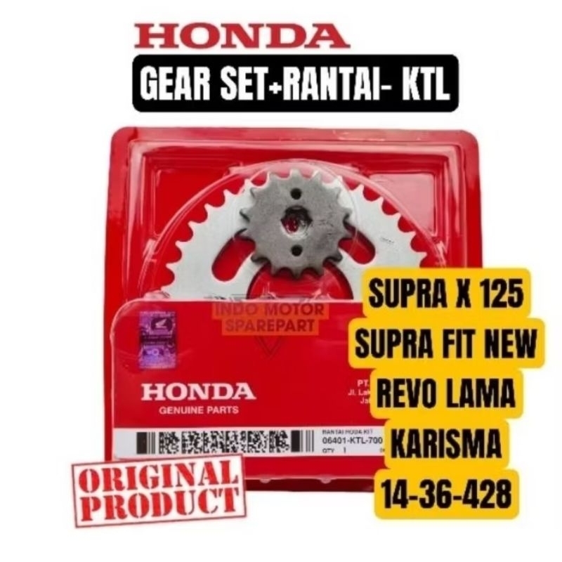 GEAR SET+RANTAI KTL HONDA SUPRA FIT NEW, SUPRA 125, REVO LAMA, GEAR SET KTL SUPRA FIT NEW SUPRA 125 