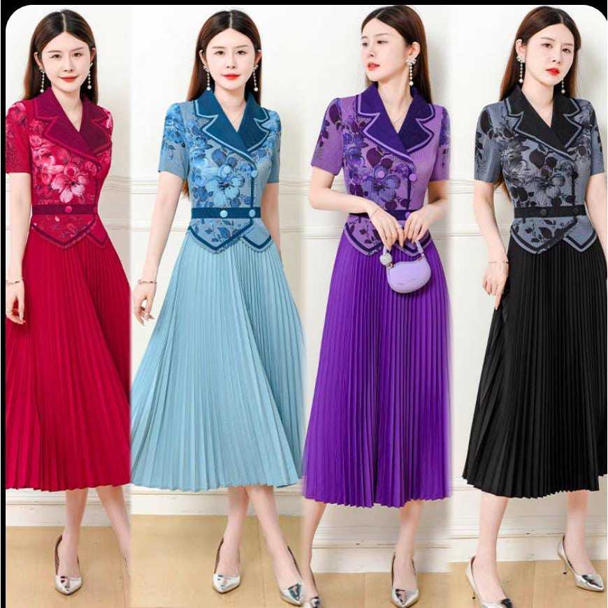 Dress plisket kancing variasi // dress plisket all size // dress tema flower