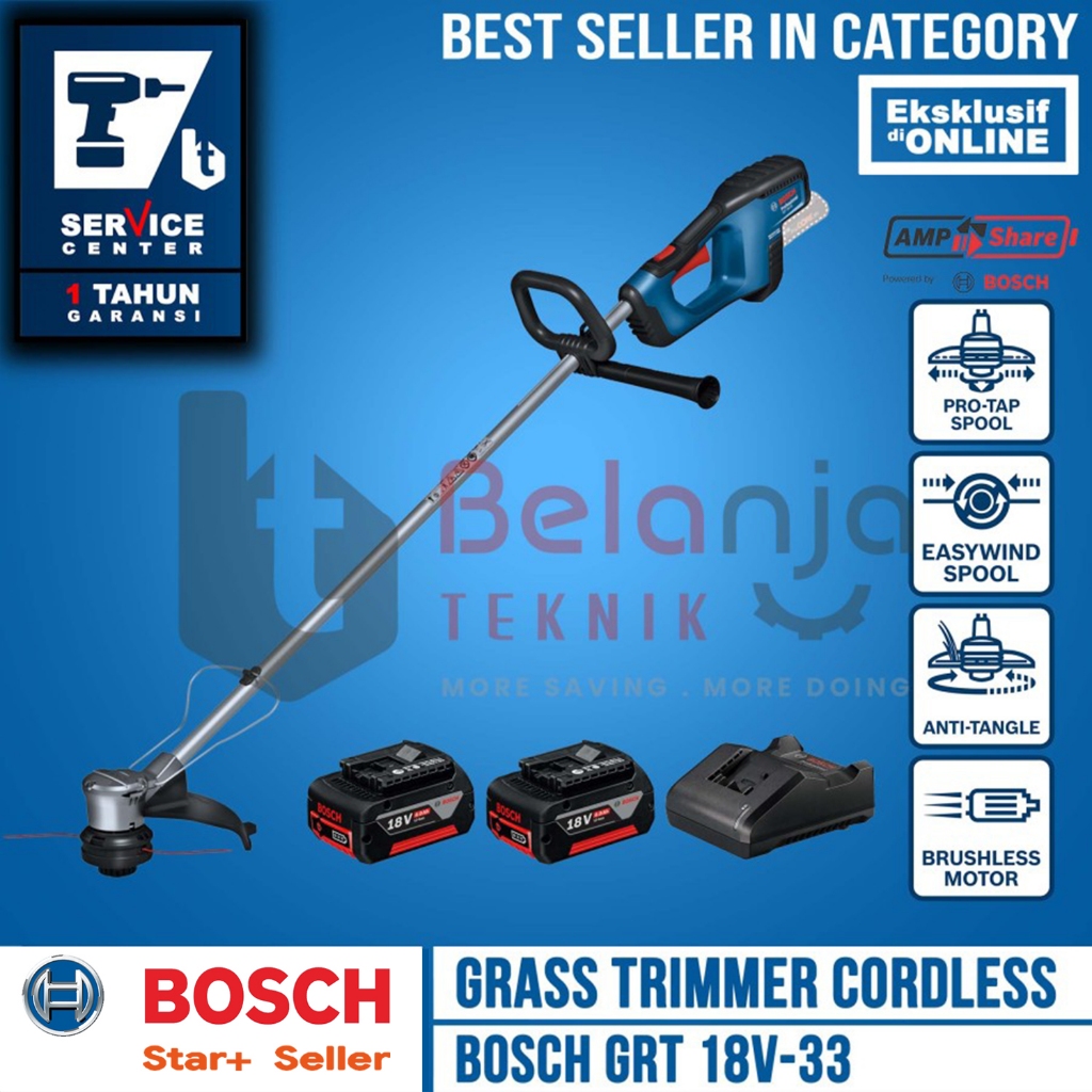 Bosch Mesin Potong Rumput Baterai GRT 18V-33 Grass Trimmer Cordless 18 Volt SET 4 AH