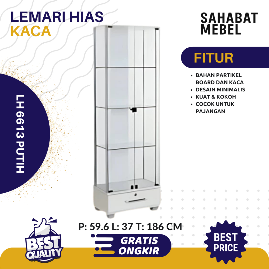 Lemari Hias 2 Pintu Kaca LH 6613 Putih / Lemari Minimalis Almari Tas Lemari Dinding Lemari Pajangan