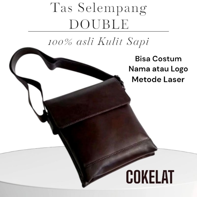 TAS KULIT SELEMPANG DOUBLE PRIA ORIGINAL HANDBAG  TERBARU COSTUM TULIS NAMA TAS TANGAN ASLI 100%KULI