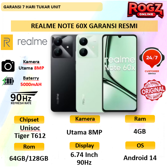Hp realme Note 60x 4GB 128GB Rangka Metal Tahan Banting | Baterai Besar 5000mAh | Tahan Debu dan Per