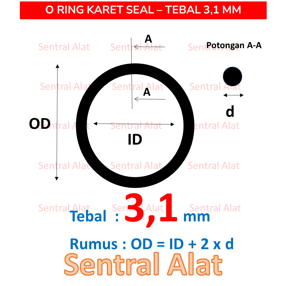 Karet Seal O Ring NBR70 Tebal 3,1 mm, OD : 10 11 12 13 14 15 16 17 18 19 20 22 24 25 26 28 30 32 34 