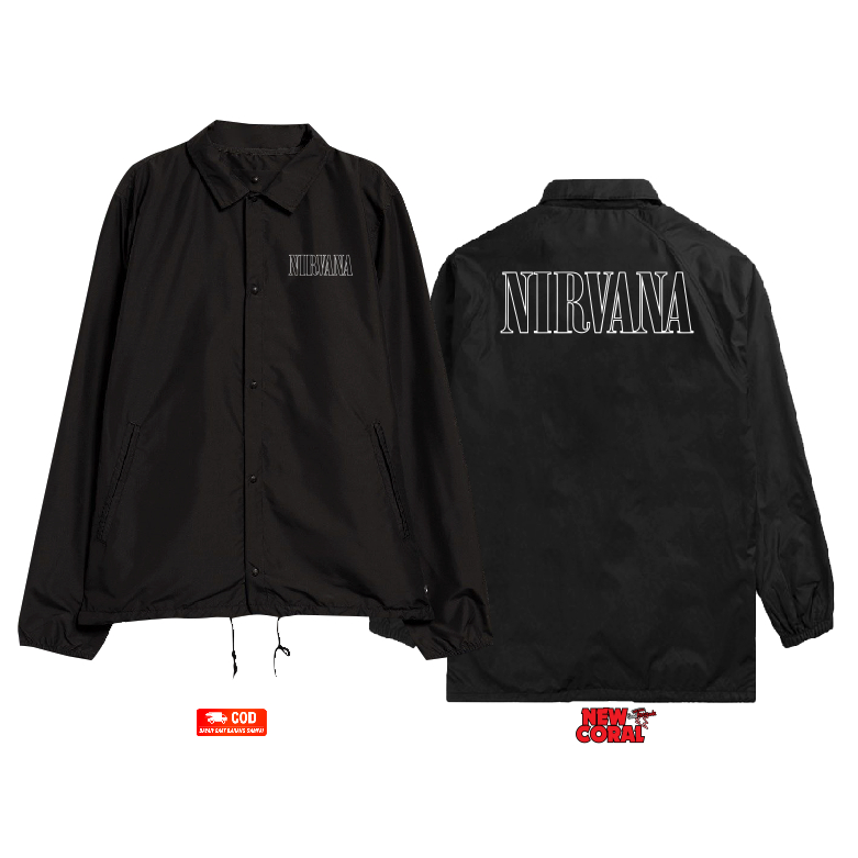 Jaket Coach Windbreaker Music Nirvana Printing Bahan Waterproof Kualitas Distro