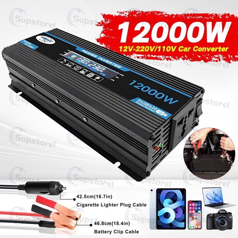 12000W PSW 12V-220V Mobil Inverter 12V DC Ke 220V/110V AC Power Converter LED Display