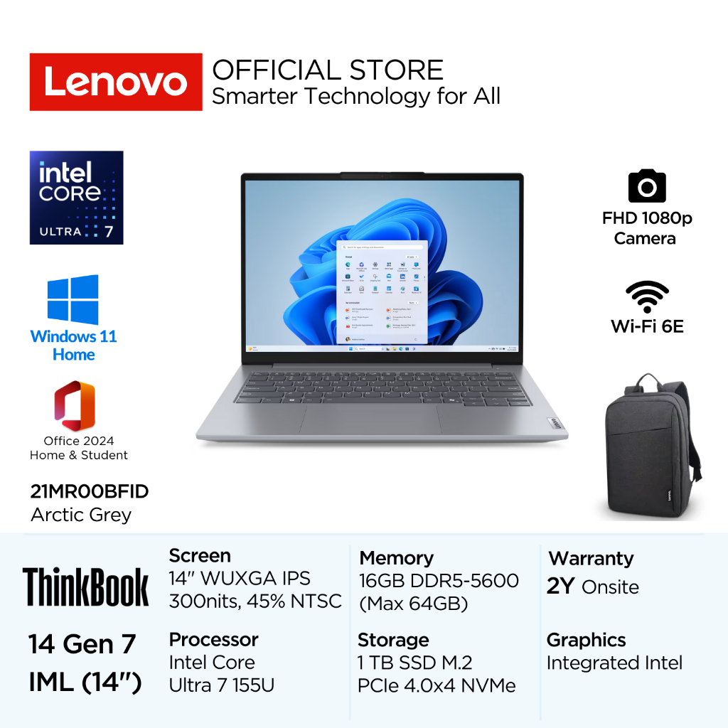 Lenovo ThinkBook 14 Gen 7 IML BFID Intel Core Ultra 7 155U Win11 16GB 1TB SSD 14" WUXGA IPS 60Hz 45%