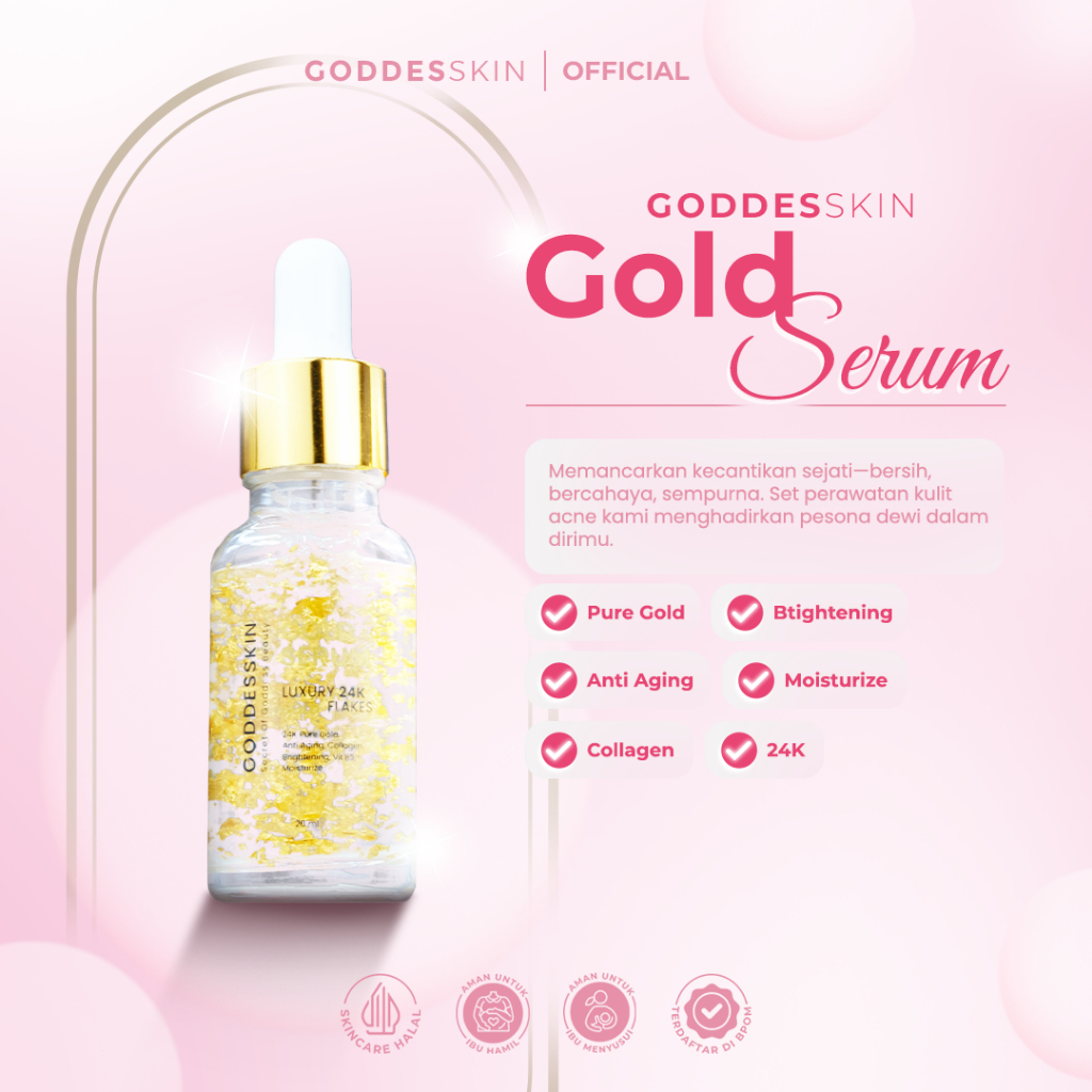 Goddesskin - GS+ Serum Gold With Phytocell 20 ml - Serum Wajah, 24k Pure Gold, Vit B, Anti Aging