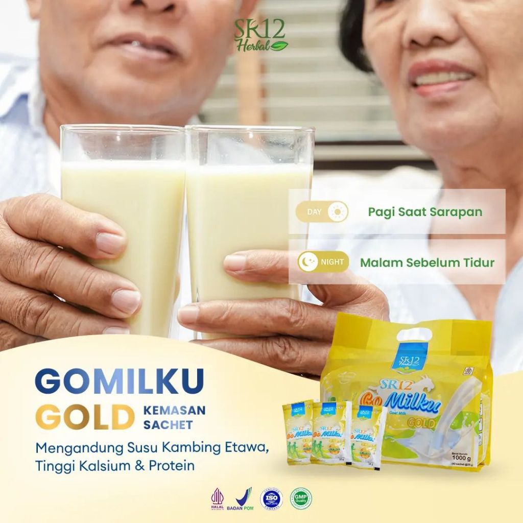 

Gomilku Gold SR12 Kemasan Sachet Susu Kambing Etawa Menjaga Kesehatan Tulang Otot dan Sendi Mengatasi sakit pinggang, nyeri lutut, nyeri sendi dan saraf kejepit - BPOM Premium