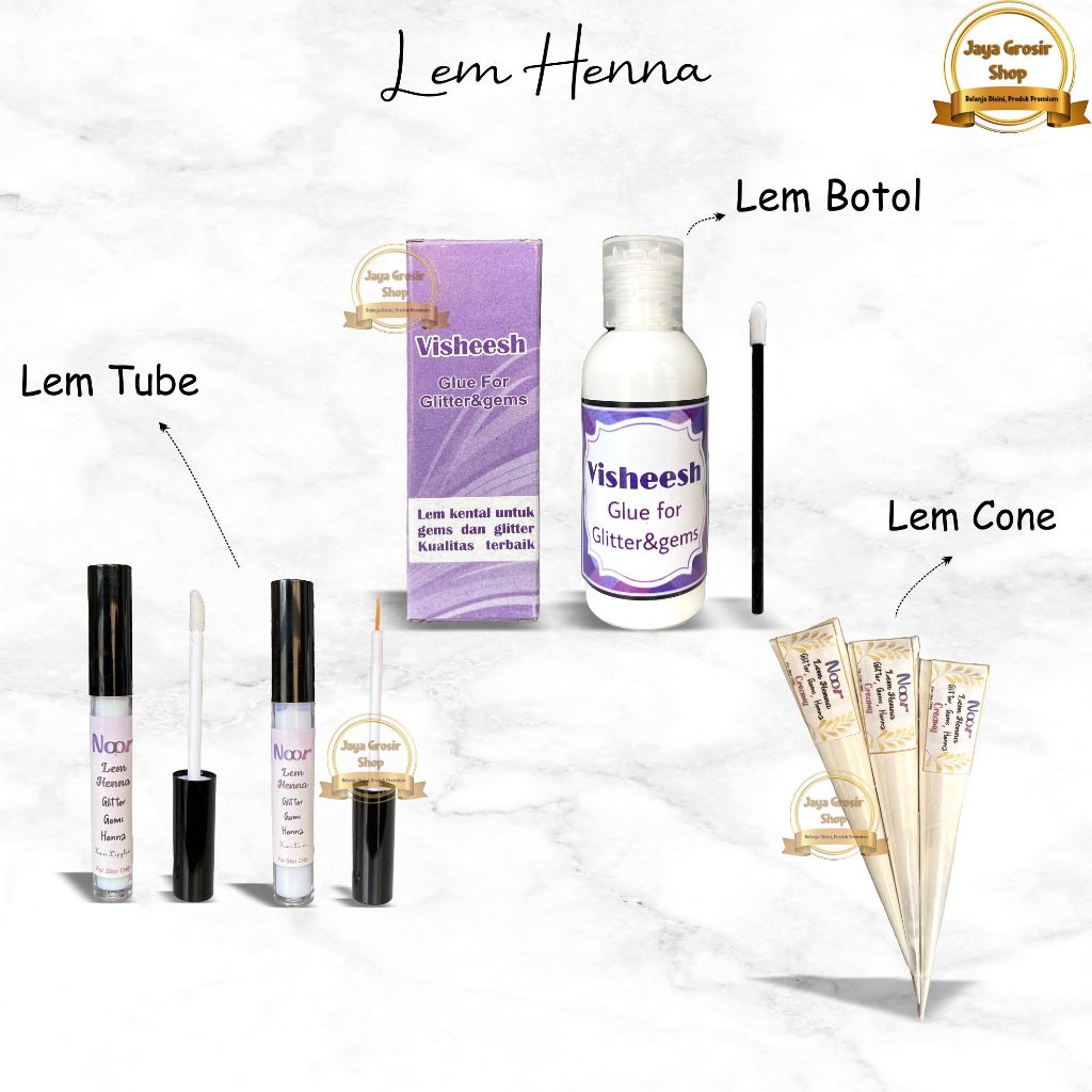 Lem Botol Lem Tube Lem Cone Henna, Mutiara, Glitter Glue Henna Tempelan Henna