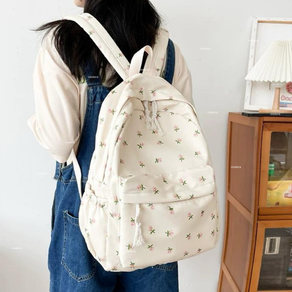 Viodora - Flora Tas Wanita Tas Backpack Travel Kuliah Sekolah Trend Kantor Ransel Wanita