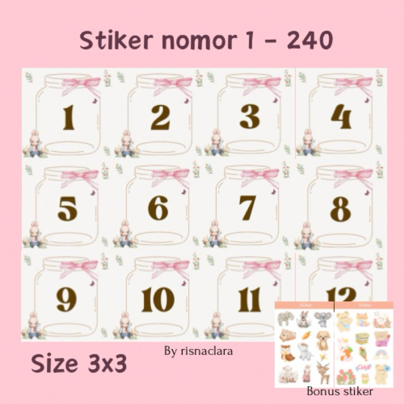 

RABBIT Stiker Nomor 1-120 121-240/ Stiker menabung/ stiker album menabung / stiker angka 1-120 121-240