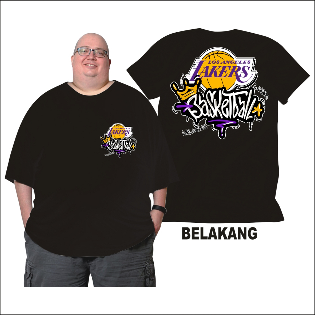 Super Jumbo Bb 165 ++ Kg Kaos Jumbo Wanita Dan Pria Lakers Basket Ball Big Size 2XL,-10XL Kaos Pria 