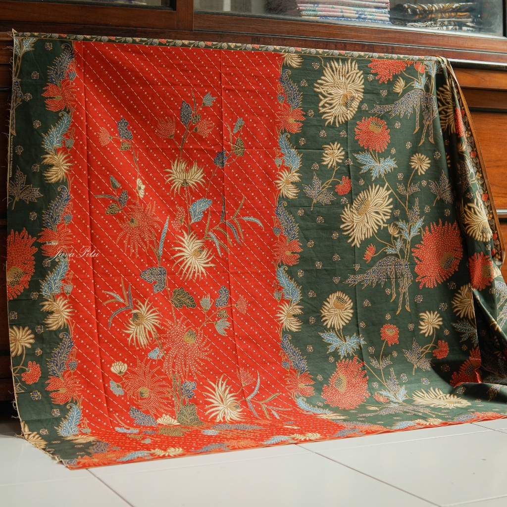 JavaPitu Rok Lilit - Kain Lilit Batik Sidoarjo Seruni Blossom - Merah Bata Hijau - 6362