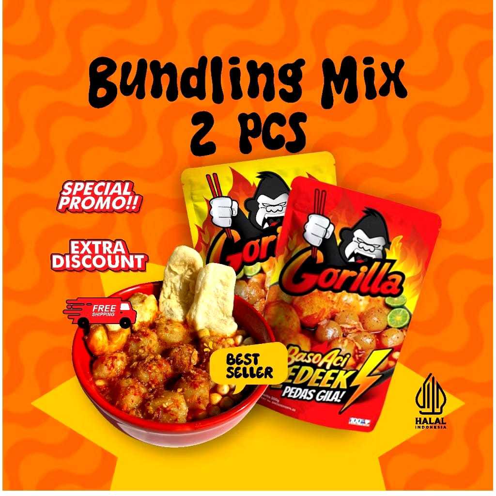 

Paket Bundling 2 Mix Baso Aci Gorilla Rasa Tulang Rangu & Rasa Gledek