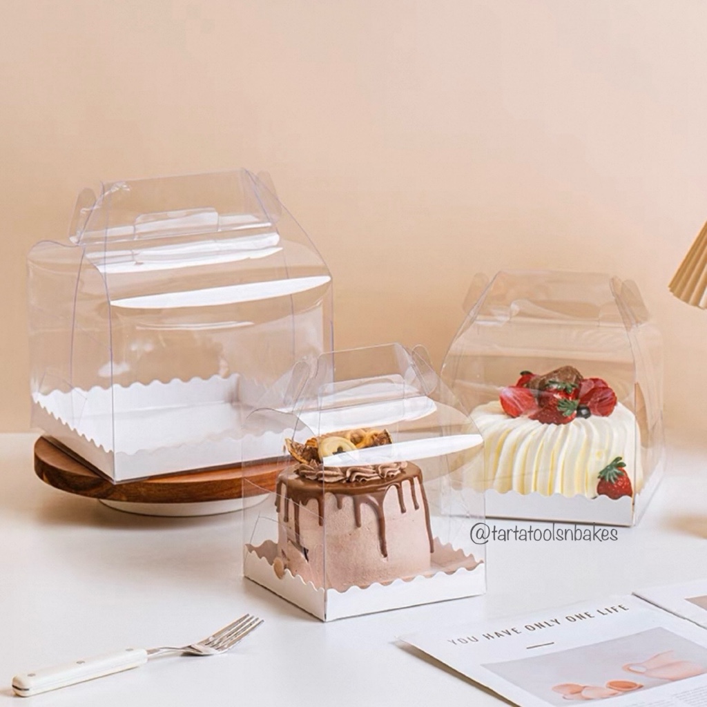 Kotak Mika Kue Roll Cake Bolu Gulung | Gagang | Tenteng | 15x15x12CM