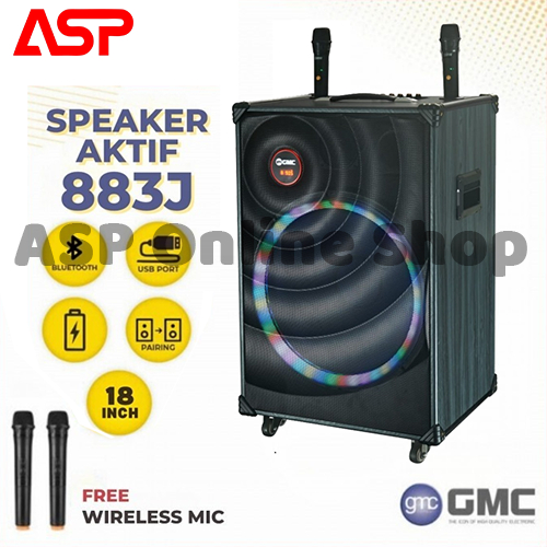 GMC 883J Speaker Portable 18 Inch Bluetooth Mp3 Free Mic Wireless 2 Pcs