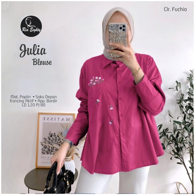 JULIA KEMEJA ATASAN BLUS JUMBO WANITA MATT POPLIN APP BORDIR KANCING AKTIF BUSUI