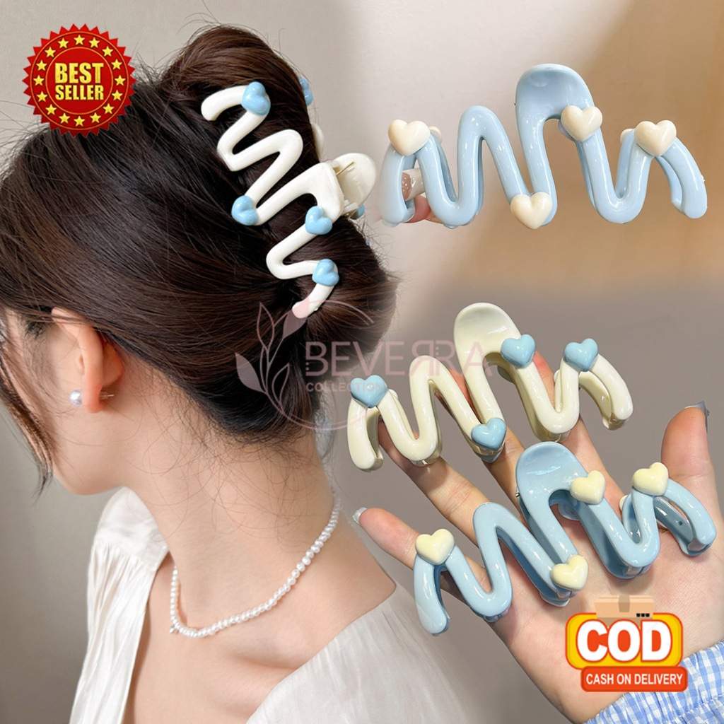 Jepit Rambut Korean Style Wanita Gelombang Jedai Motif Love Lucu Hairclaw Aksesoris Jepitan AK365