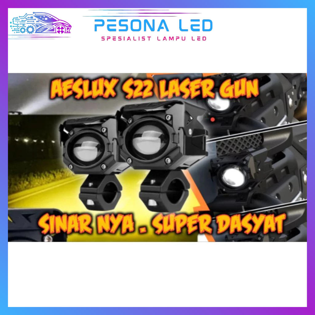 Aeslux | Lampu Sorot Tembak | Aeslux S22 LED Laser Gun 9D Putih Kuning | Lampu Kabut | Lampu Motor L