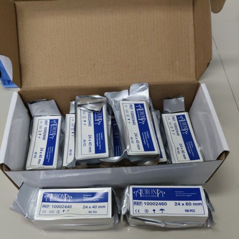 Cover glass kaca penutup mikroskop 40x24 mm Aurona 100 pcs Histo sitologi