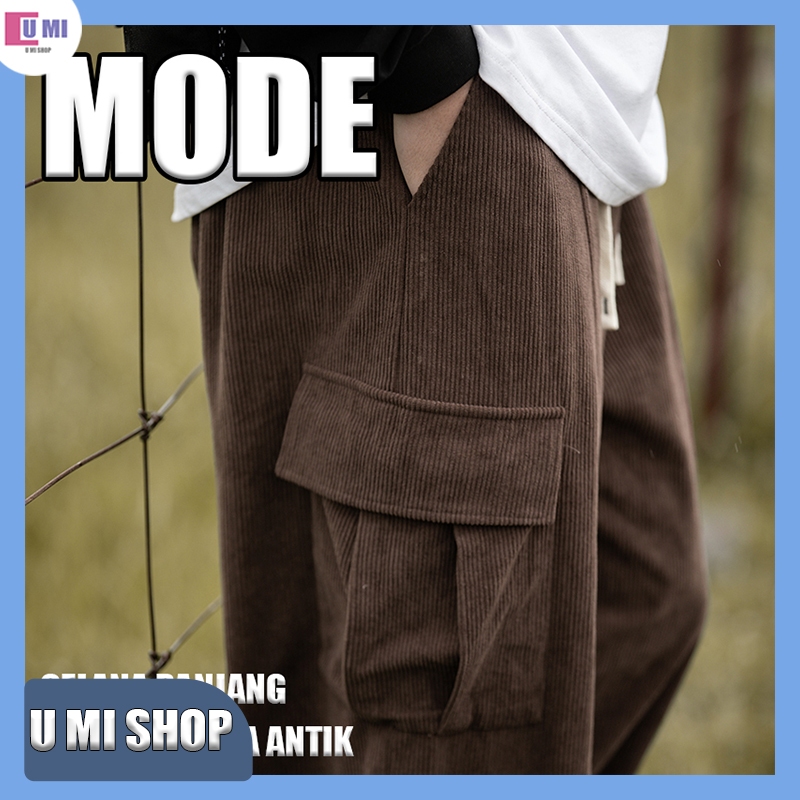 Celana kasual pria Celana kulot pria Celana korduroi Celana panjang longgar pria Celana panjang cord