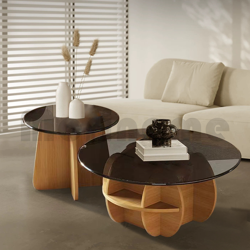 2 pcs Meja Kopi Kaca Tempered Minimalis 80+50cm Meja TV Minimalis Modern Console Table Meja Tamu