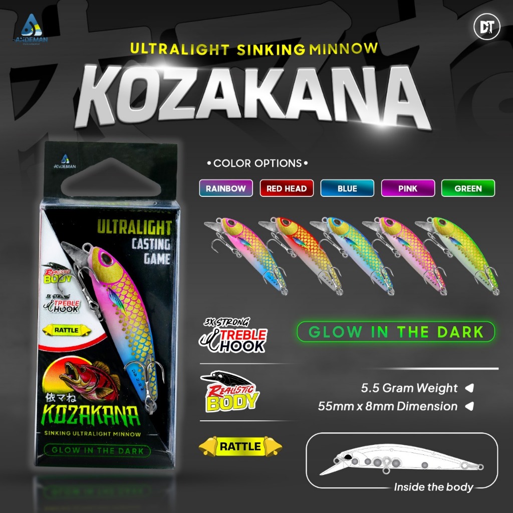 Minnow Kozakana 5.5 gram Umpan Pancing Sinking by Andeman Sinking Lure Minnow Pancing Umpan Minnow A