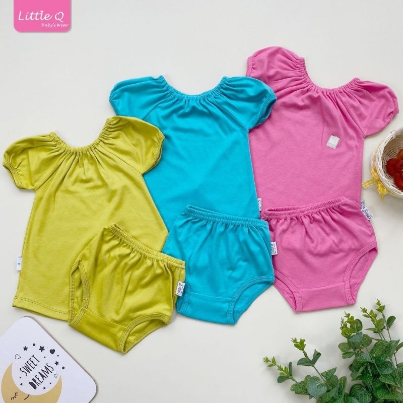 LITTLE Q, 3 SET (3bln-3thn) DRESS BAYI PEREMPUAN MOTIF WARNA DASTER ANAK KATUN NYAMAN SNI BAJU RUMAH